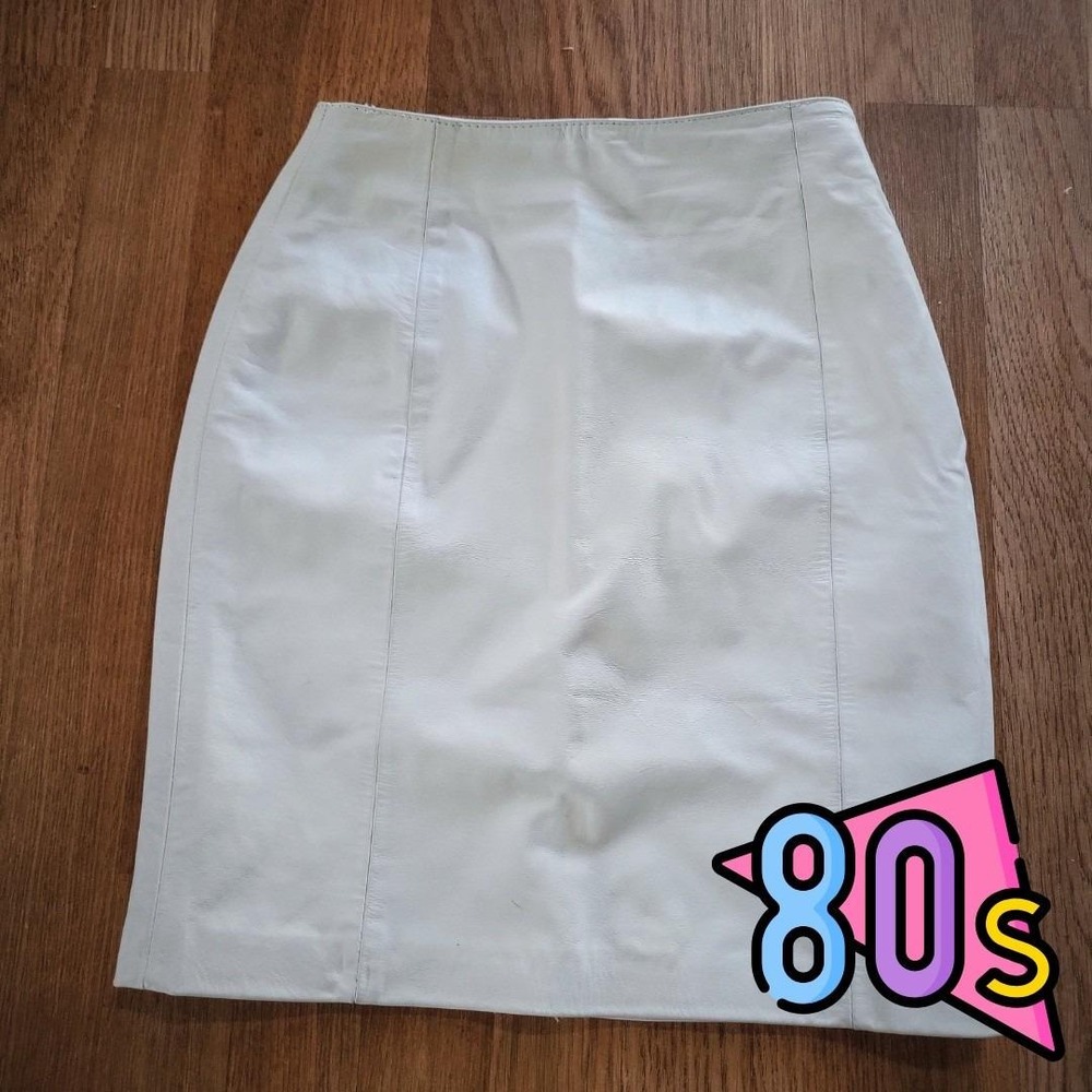 Wilsons White Leather Skirt Vintage 80s‎ Pencil High Waist Size 10 Rocker Style